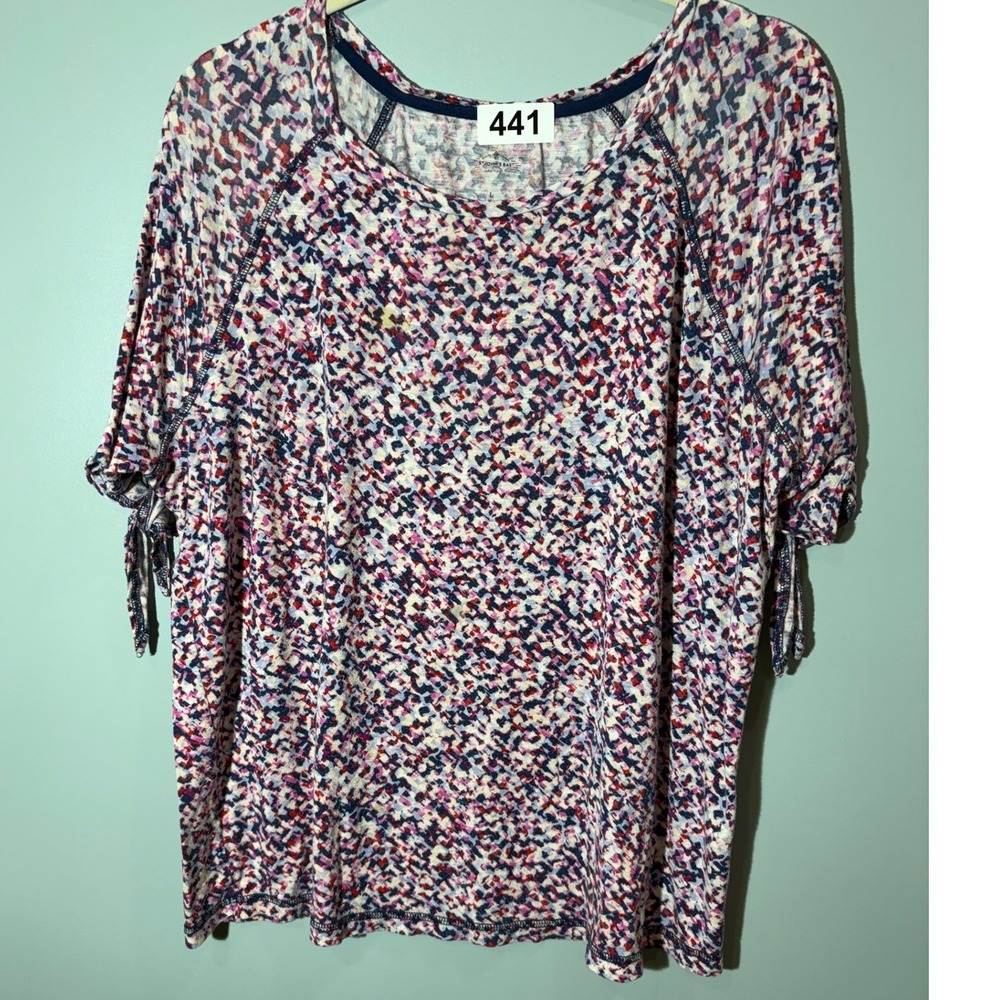 St Johns Bay Womens Multicolor Confetti Print Tie Sleeve Scoop Neck Top XL